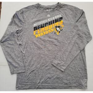 Pittsburgh Penguins CoolBase Men's Large Long Sleeve Tee Shirt NHL Majestic Gray
